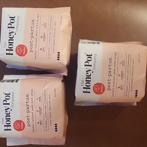 Lot Of 3 Honeypot Post Partum Herbal infused pads w wings new 12 count mint NWT